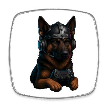 Chien de jeu avec casque Viking - Magnet carré - blanc - Devant