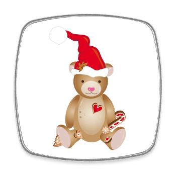 Niedlicher Teddybär mit Weihnachtsmütze - Viereckiger Kühlschrankmagnet - Weiß - Vorne