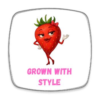 Cultivé avec style - Caricature de fraise - Magnet carré - blanc - Devant