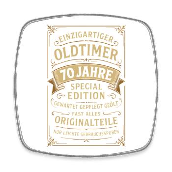 70th Birthday 70s 70th 70th Anniversary Vintage Car - Square fridge magnet - white - Front