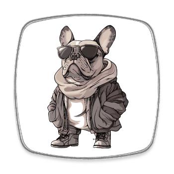 French Buldog Dog Cool Winter - Square fridge magnet - white - Front