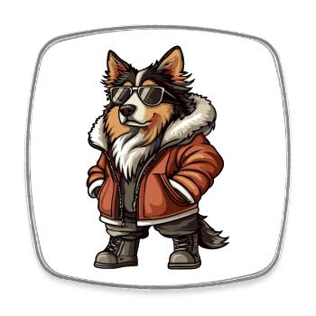Border Collie Chien Cool Hiver - Magnet carré - blanc - Devant