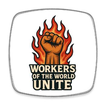 Poings et flammes – Arbeiterwelt Unite - Magnet carré - blanc - Devant