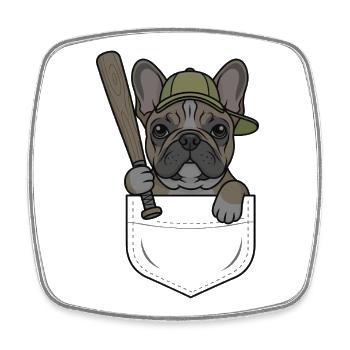 Bulldog baseball dans poche - Magnet carré - blanc - Devant