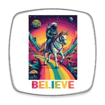 Astronaute sur licorne arc-en-ciel - Magnet carré - blanc - Devant