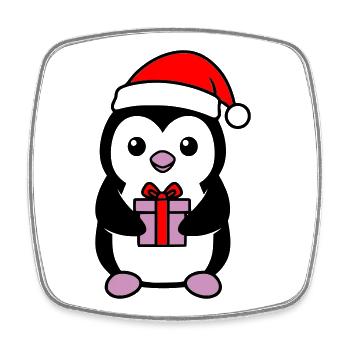 Cute Christmas Penguin with Gift - Square fridge magnet - white - Front