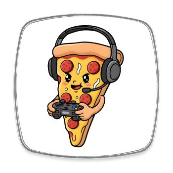 Gaming Pizza Cartoon - Viereckiger Kühlschrankmagnet - Weiß - Vorne
