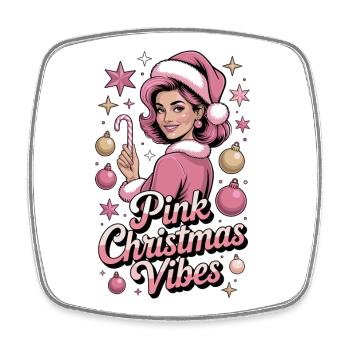 Pink Christmas Vibes Mrs Claus Shirt - Square fridge magnet - white - Front