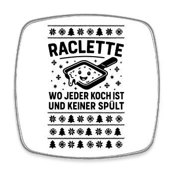 Raclette Spruch Weihnachten Silvester - Viereckiger Kühlschrankmagnet - Weiß - Vorne