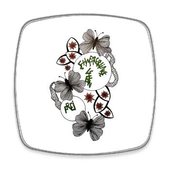 Handgezeichnetes Schmetterlings Florales Muster - Viereckiger Kühlschrankmagnet - Weiß - Vorne