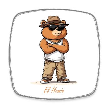 Ours de style plage avec chapeau - Magnet carré - blanc - Devant