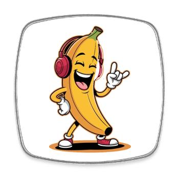 Banane joyeuse avec des écouteurs et une main de pierre - Magnet carré - blanc - Devant