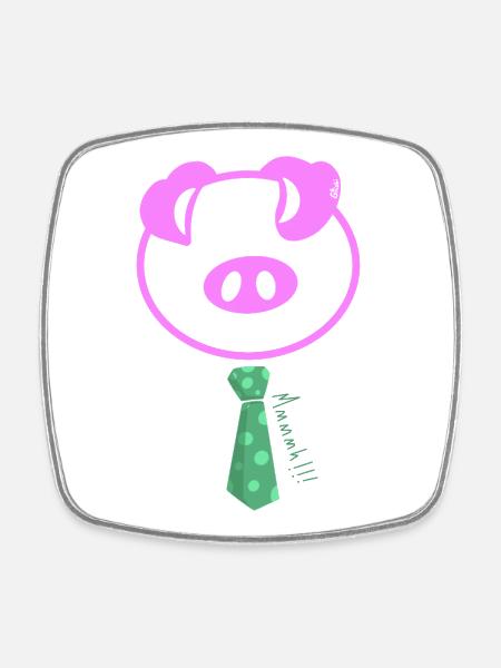 Mmmmhh! The Pop Tie Pig - Square fridge magnet - white