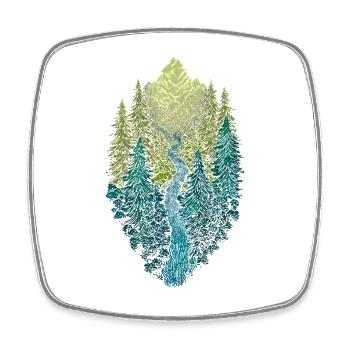 Berglandschaft mit Wald und Fluss – Naturdesign - Viereckiger Kühlschrankmagnet - Weiß - Vorne
