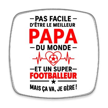 Herz + Fußball – Super Papa Fußballer - Viereckiger Kühlschrankmagnet - Weiß - Vorne