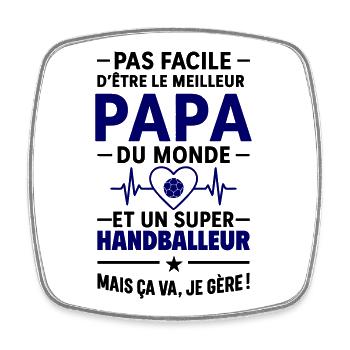 Cœur + Handball – Super Papa Handballeur - Magnet carré - blanc - Devant