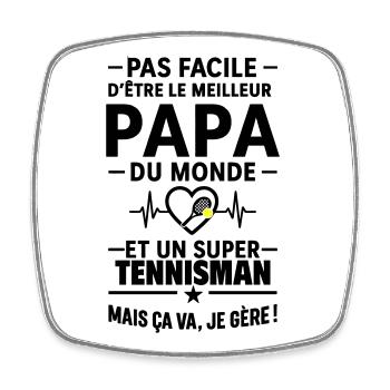 Heart + Tennis – Super Dad Tennis Player - Square fridge magnet - white - Front