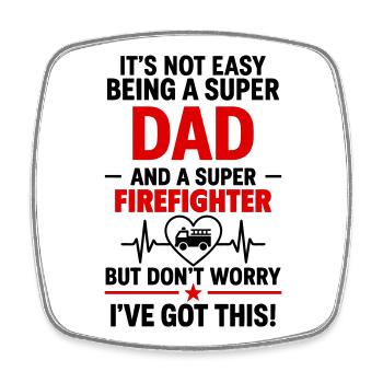 Heart + Firefighter – Super Firefighter Dad - Square fridge magnet - white - Front
