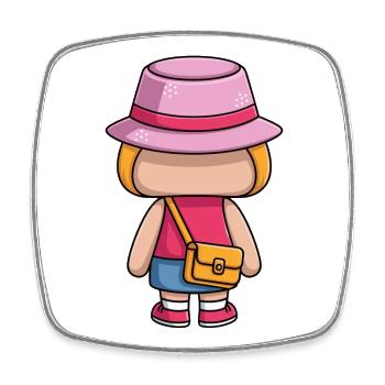 Pink Hat Girl Cartoon Outfit - Square fridge magnet - white - Front