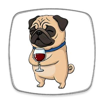 Cute Pug Cartoon Wine Lover Red Wine - Square fridge magnet - white - Front