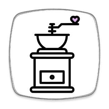 Coffee Love: Coffee Grinder with Heart Vector - Square fridge magnet - white - Front