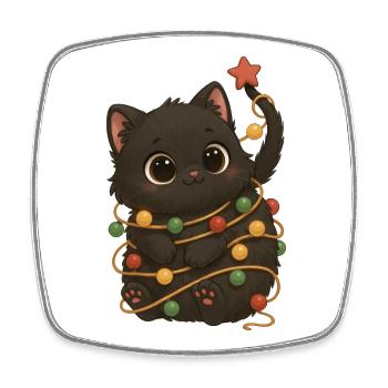 Kitten with fairy lights cat Christmas motif - Square fridge magnet - white - Front