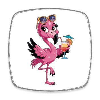Flamant rose avec lunettes de soleil et cocktail tropical - Magnet carré - blanc - Devant