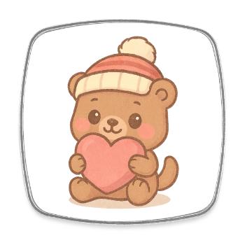 Kawaii Love Bear – Baby Teddy Bear with a Pink Heart - Square fridge magnet - white - Front