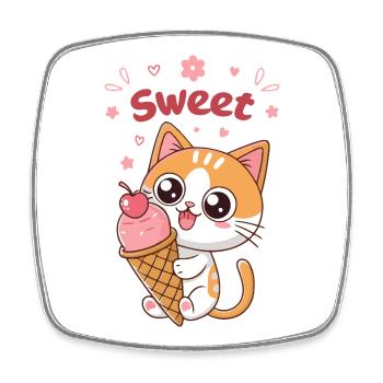 Chaton Glacé Sucré Kawaii - Magnet carré - blanc - Devant