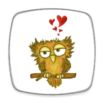 Hibou amoureux - Magnet carré - blanc - Devant
