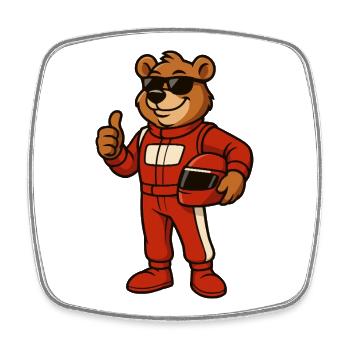 Racer Bear in Racing Suit - Square fridge magnet - white - Front