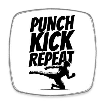 Kickboxer Grafik mit Punch Kick Repeat Text - Viereckiger Kühlschrankmagnet - Weiß - Vorne