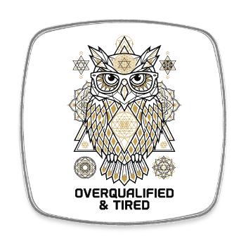 Overqualified Owl Mandala - Square fridge magnet - white - Front