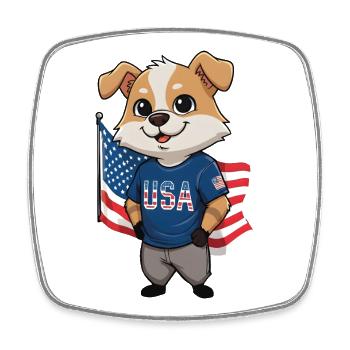 Chien de dessin animé patriotique avec drapeau américain - Magnet carré - blanc - Devant