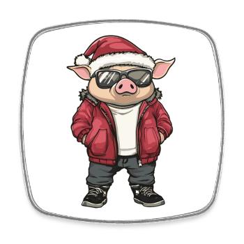 Schwein Weihnachten Winter - Viereckiger Kühlschrankmagnet - Weiß - Vorne