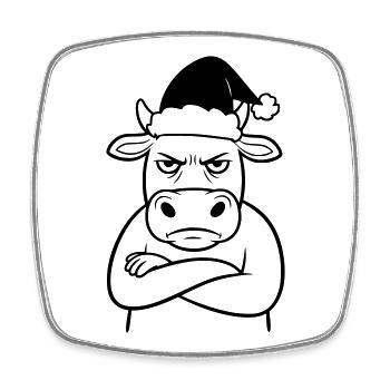 Funny Grumpy Cow for Christmas - Square fridge magnet - white - Front