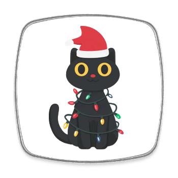 Schwarze Katze im Lichterglanz - Viereckiger Kühlschrankmagnet - Weiß - Vorne