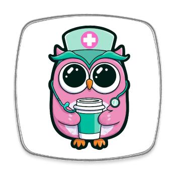 Kawaii Nurse Owl Coffee - Square fridge magnet - white - Front