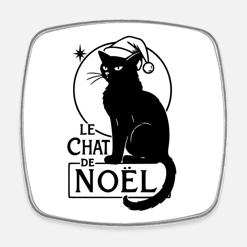 Le Chat de Noël – Vintage Christmas Cat - Square fridge magnet - white
