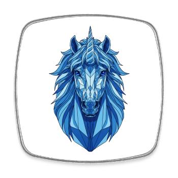 Blaues Geometrie Unicorn Kopf - Viereckiger Kühlschrankmagnet - Weiß - Vorne