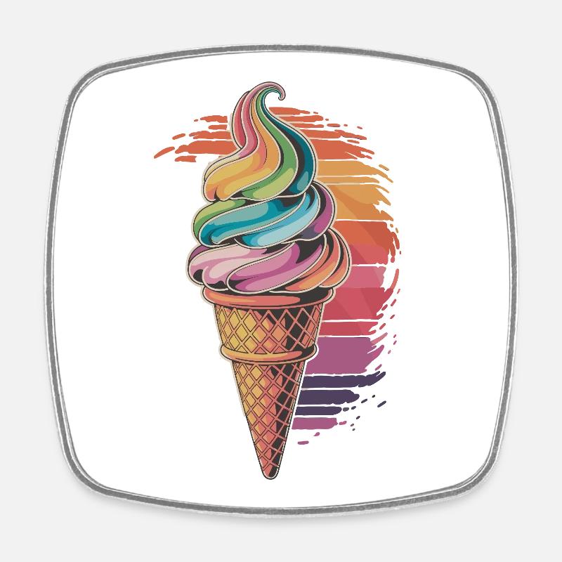 Buntes Regenbogen-Eiscreme Motiv - Viereckiger Kühlschrankmagnet - Weiß