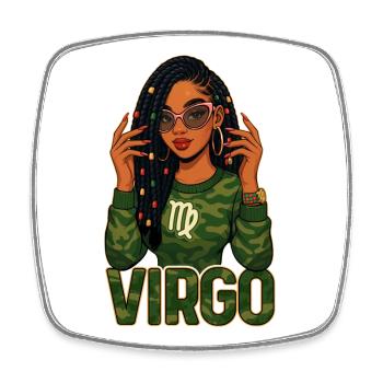 Jungfrau-Königin – Lock-Afro-Mädchen-Weisheits-Vibes - Viereckiger Kühlschrankmagnet - Weiß - Vorne