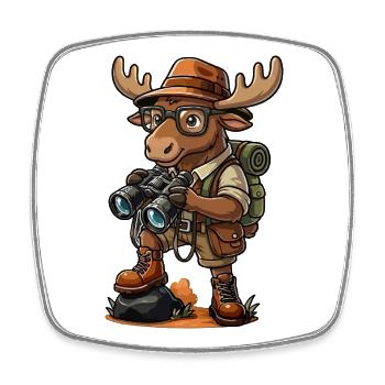 Funny Moose Explorer Hiking Camping Adventure - Square fridge magnet - white - Front