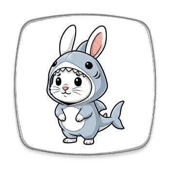 Costume de lapin mignon Miniature Mégalodon, Carnaval - Magnet carré - blanc - Devant