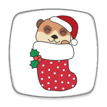 Cute meerkat in Christmas sock too - Square fridge magnet - white - Front