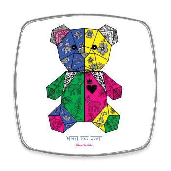 Geometric Floral Teddy Mosaic - Square fridge magnet - white - Front