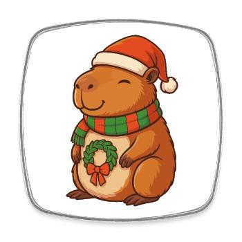 Christmas Hat Christmas Fairy Lights Capybara - Square fridge magnet - white - Front