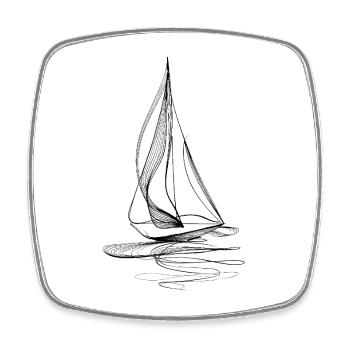 Sailboat Line Art – Black Minimal Graphic - Square fridge magnet - white - Front