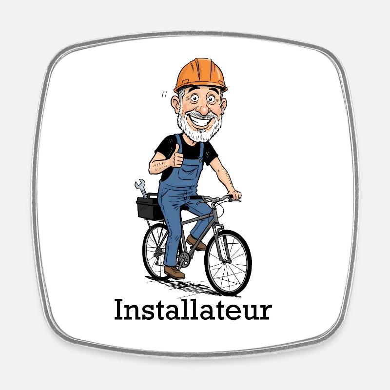 Construction Worker Bicycle Hero - Square fridge magnet - white
