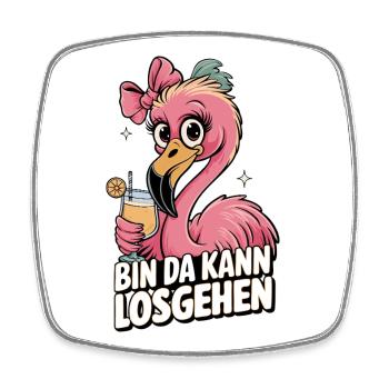 Motif de slogan flamant rose Bin da peut commencer - Magnet carré - blanc - Devant